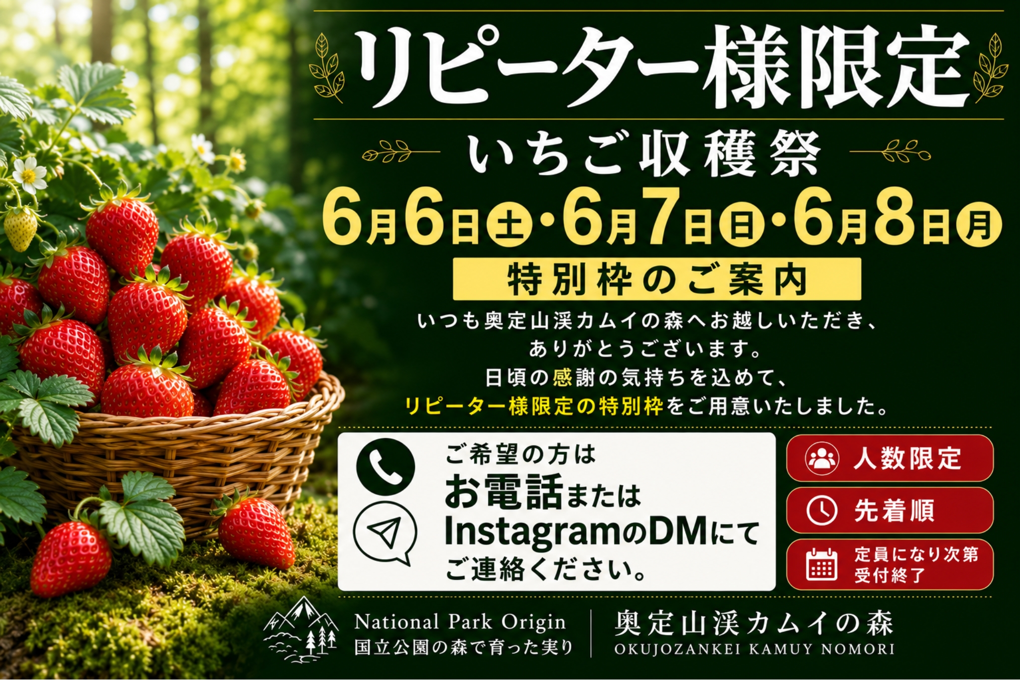 【リピーター様限定】いちご収穫祭｜特別枠のご案内